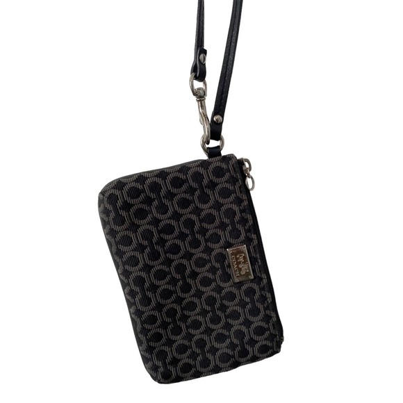 Coach Art Op Black & White Signature C Logo Leather Trim Wristlet Wallet - Picture 3 of 16